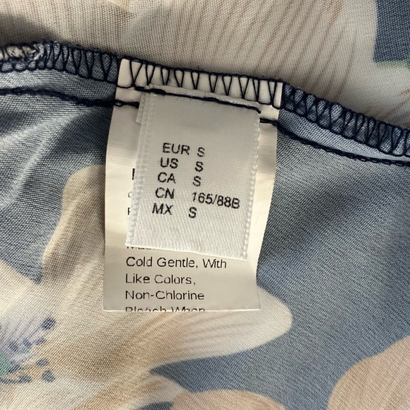 Boho SHEIN Mock Frill Neck Flounce Sleeve Navy Floral Maxi Long Dress Size S - Picture 4 of 12